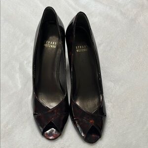 Stuart Weitzman Women's Dark Brown Peep Toe Heels